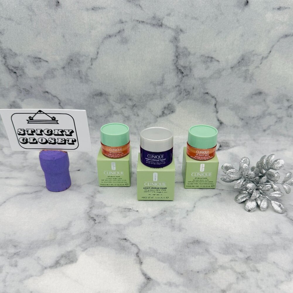 CLINIQUE Skincare Gift Set-Repair Face&Neck Cream,2×All About Eyes-3pc-BOXED-NEW